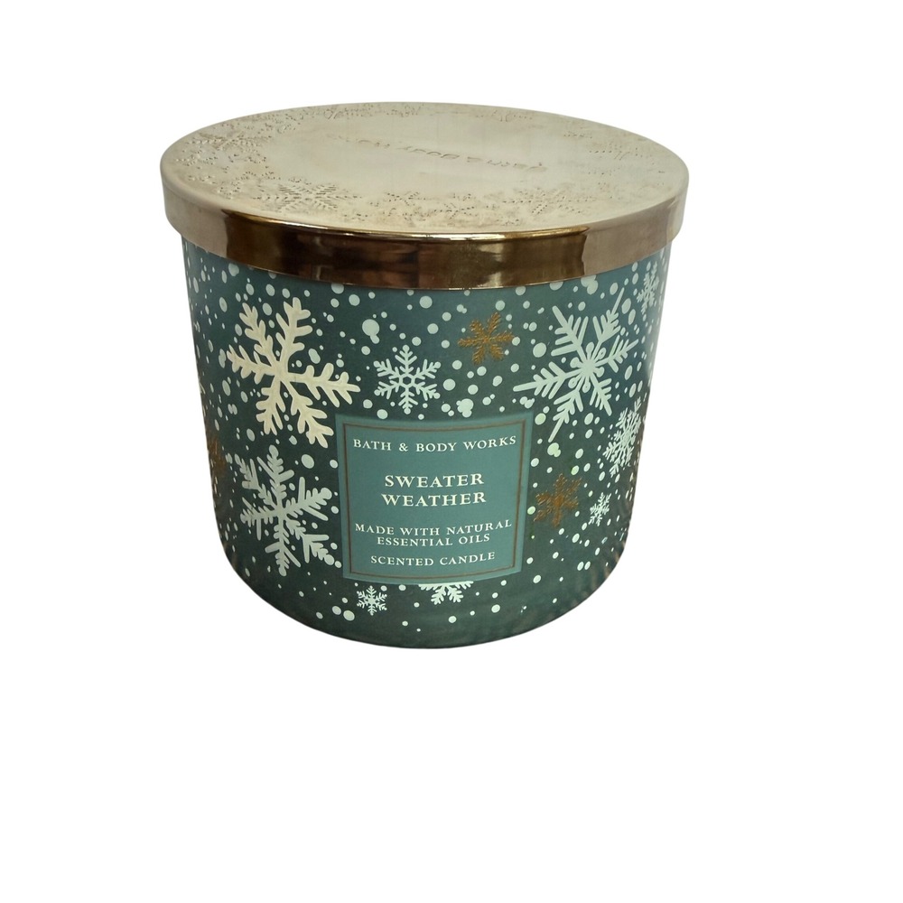 Bath Body Works Sweater Weather 3-Wick Scented Candle‎ 14.5oz Snowflake Jar Teal